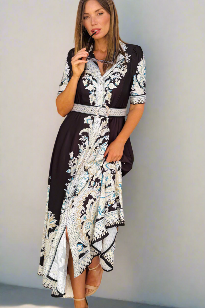 Layla Embroidered Print Maxi Dress in Black