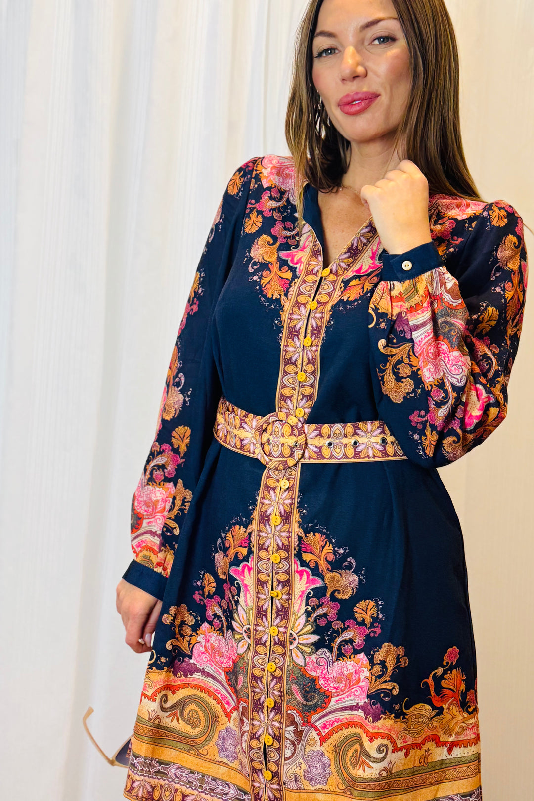 Mila Short Shirt Dress with Embroidered Print.