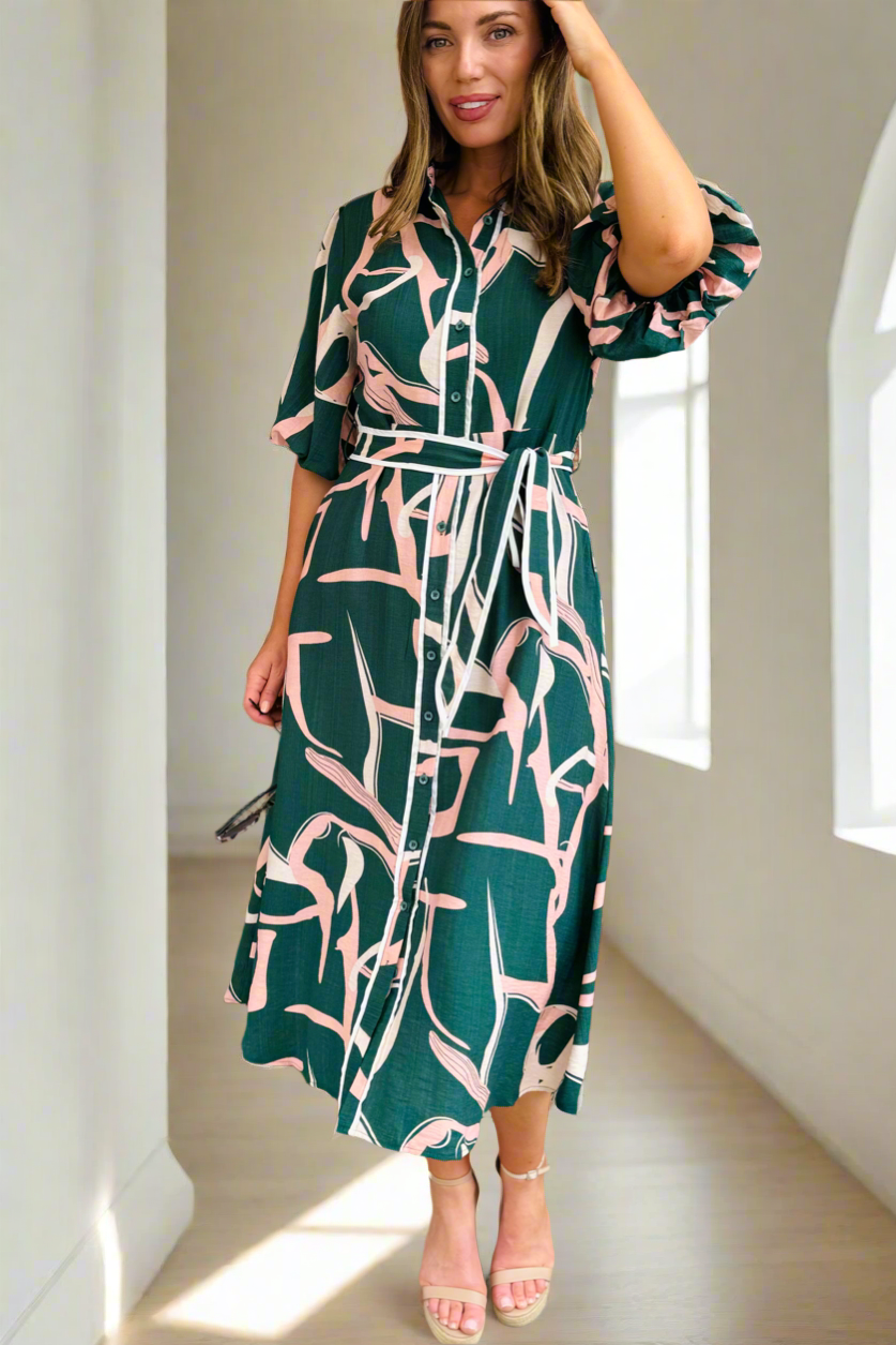 Leah Dress in Green Print