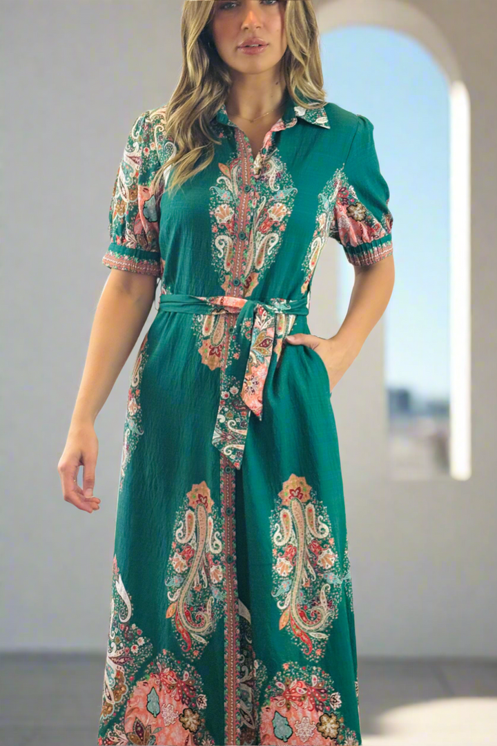 Gidget Short Sleeve Dress With Embroidered Print