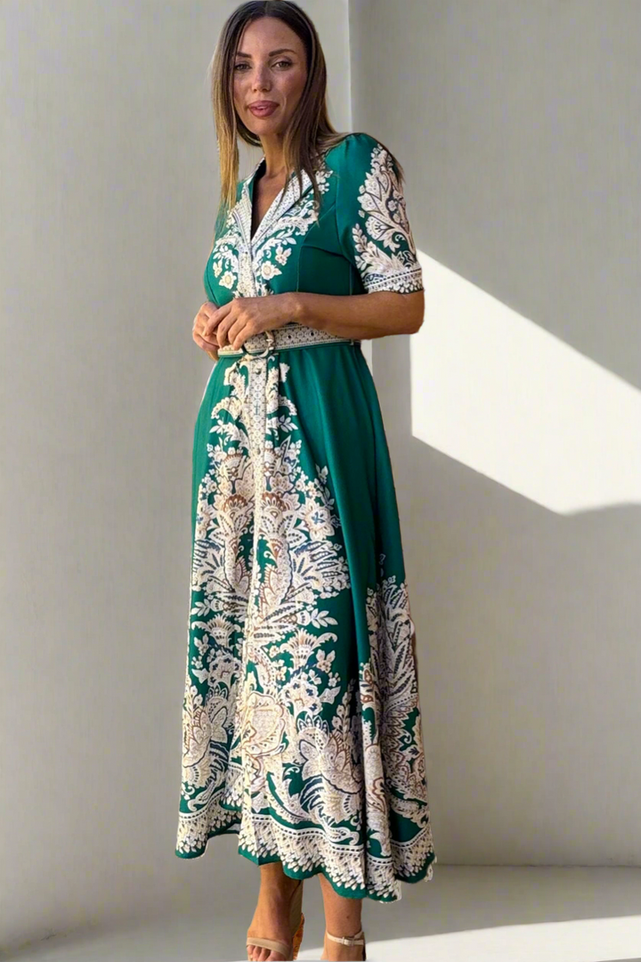 Layla Embroidered Print Maxi in Green