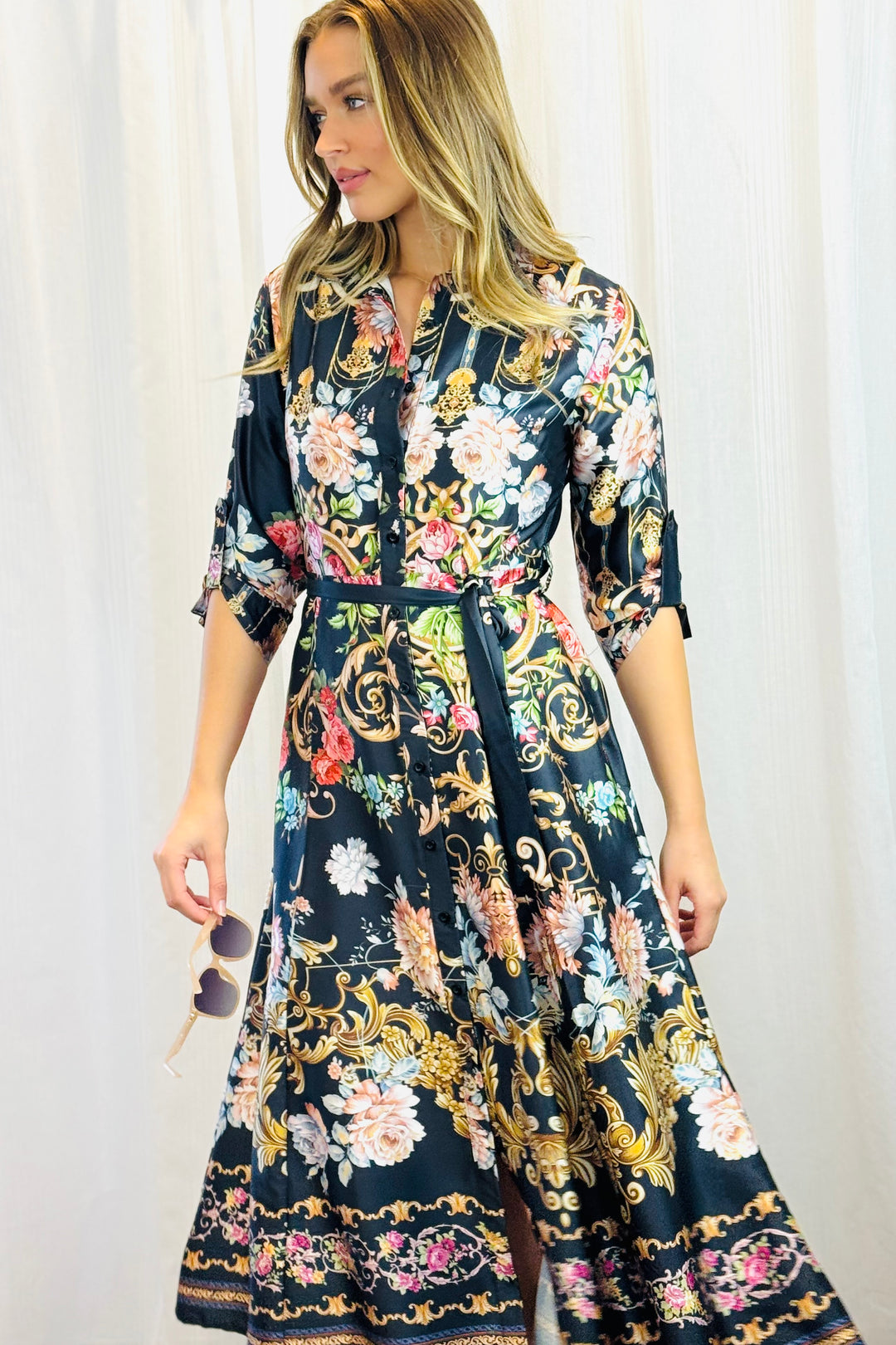 Mileaka Dress in Black With Floral Multi Print.