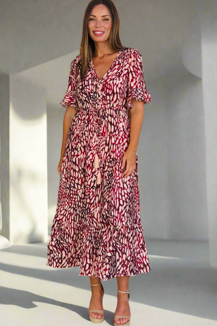 Talitha Drawstring Tiger Print Midi Dress