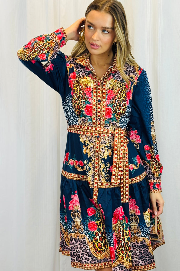Catalina Dress in Navy Multi Print