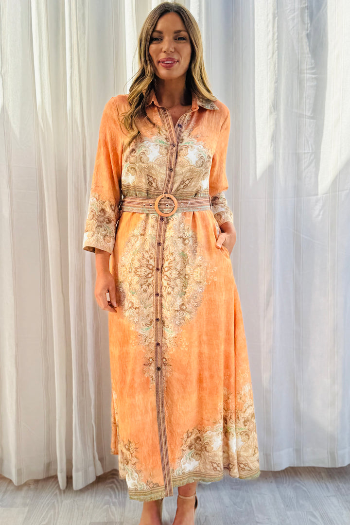 Marni Maxi Embroidered Print Dress in Orange