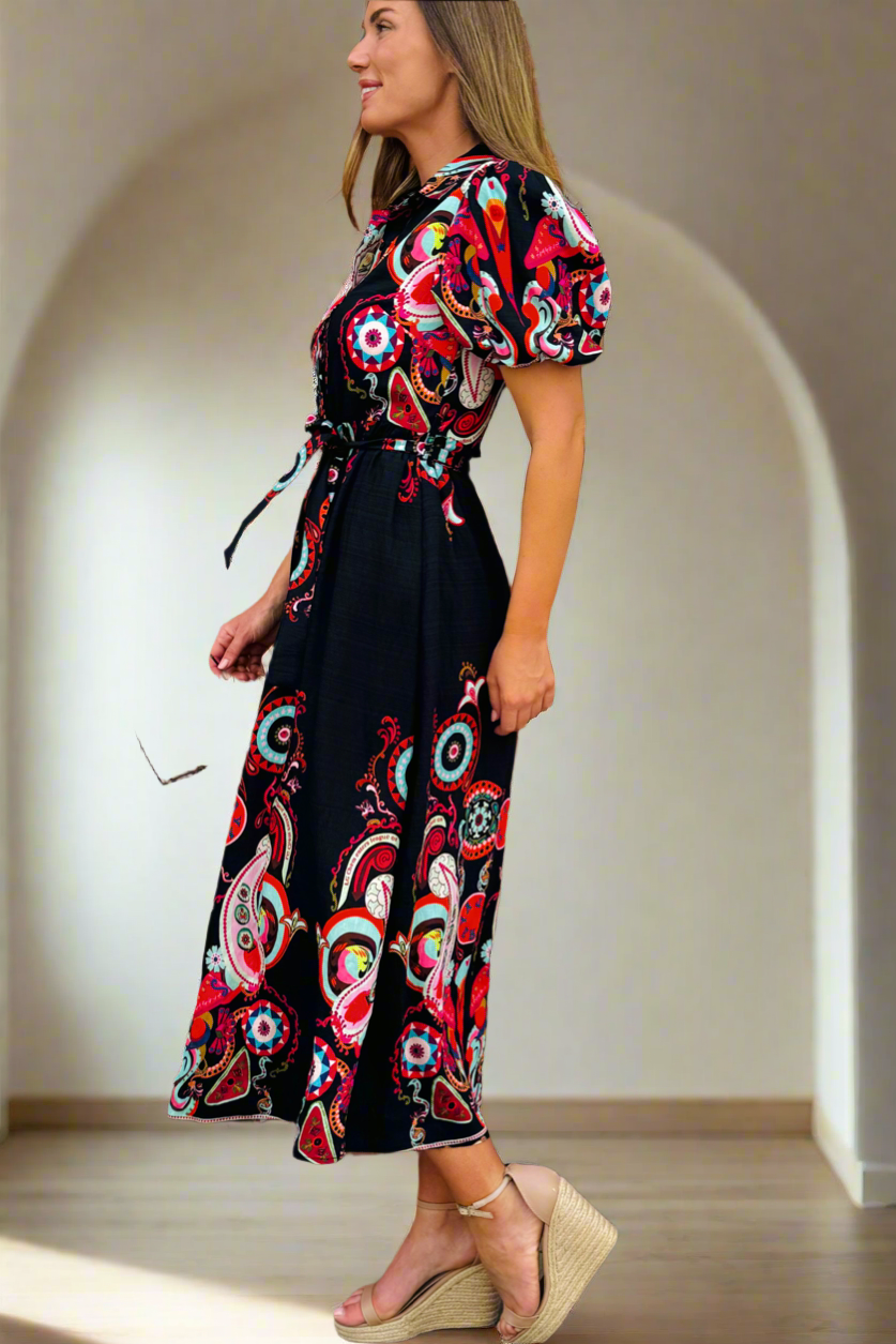 Ebony Printed Shirt Dress in Black Print