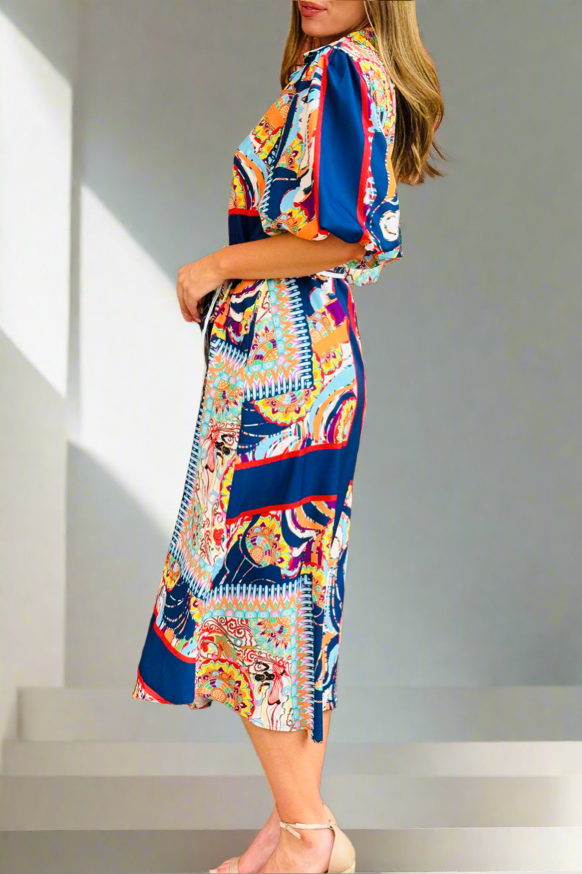 Jasmine Shirt Style Maxi Dress in Multicolour Print