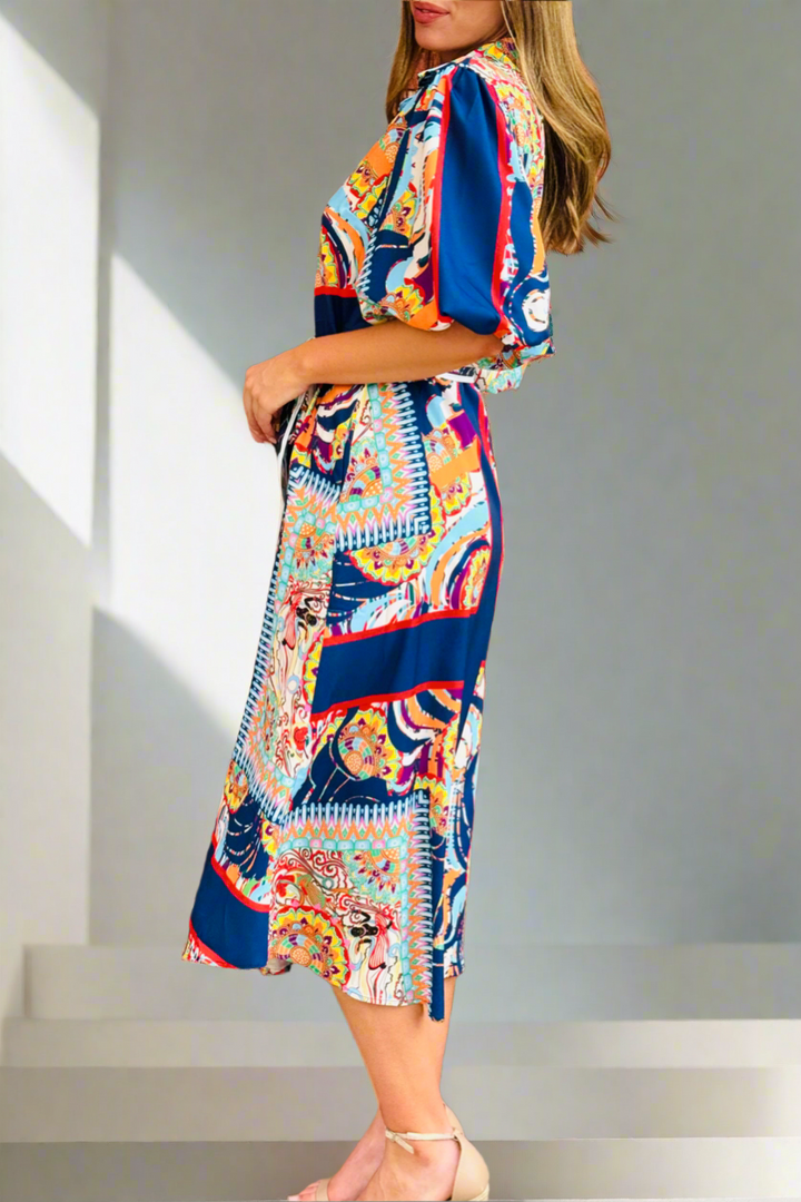 Jasmine Shirt Style Maxi Dress in Multicolour Print