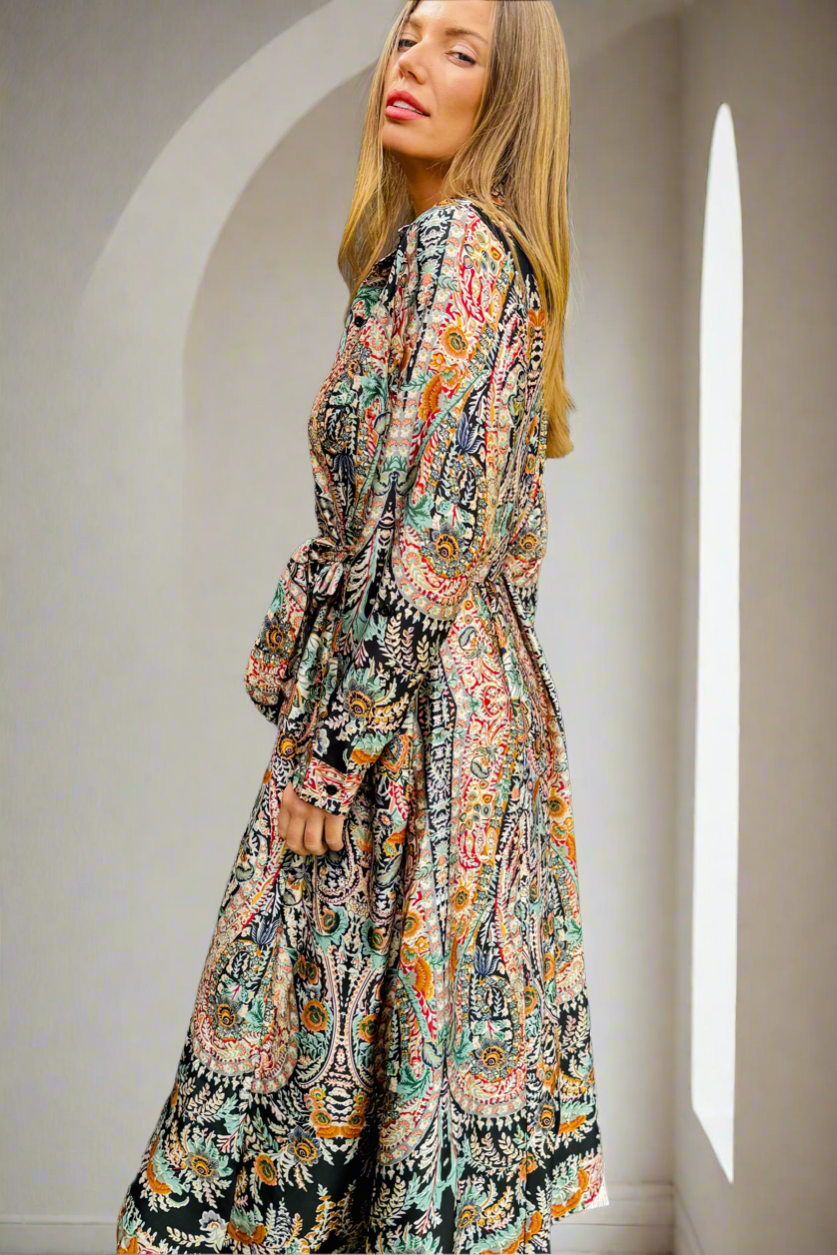 Mileaka Black Multi Print Shirt Dress