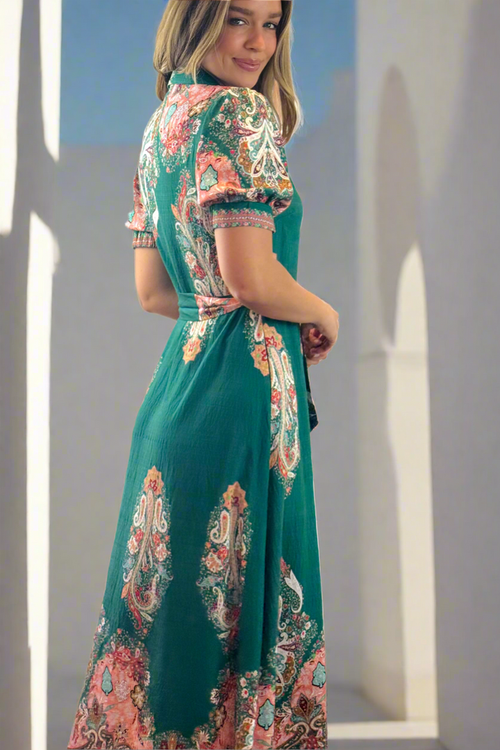 Gidget Short Sleeve Dress With Embroidered Print