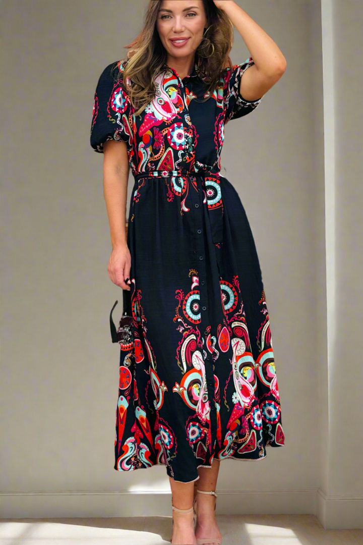 Ebony Printed Shirt Dress in Black Print