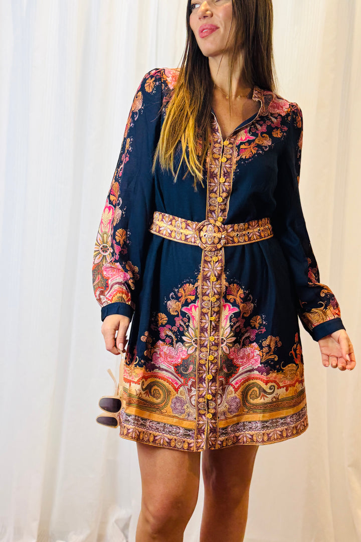 Mila Short Shirt Dress with Embroidered Print.