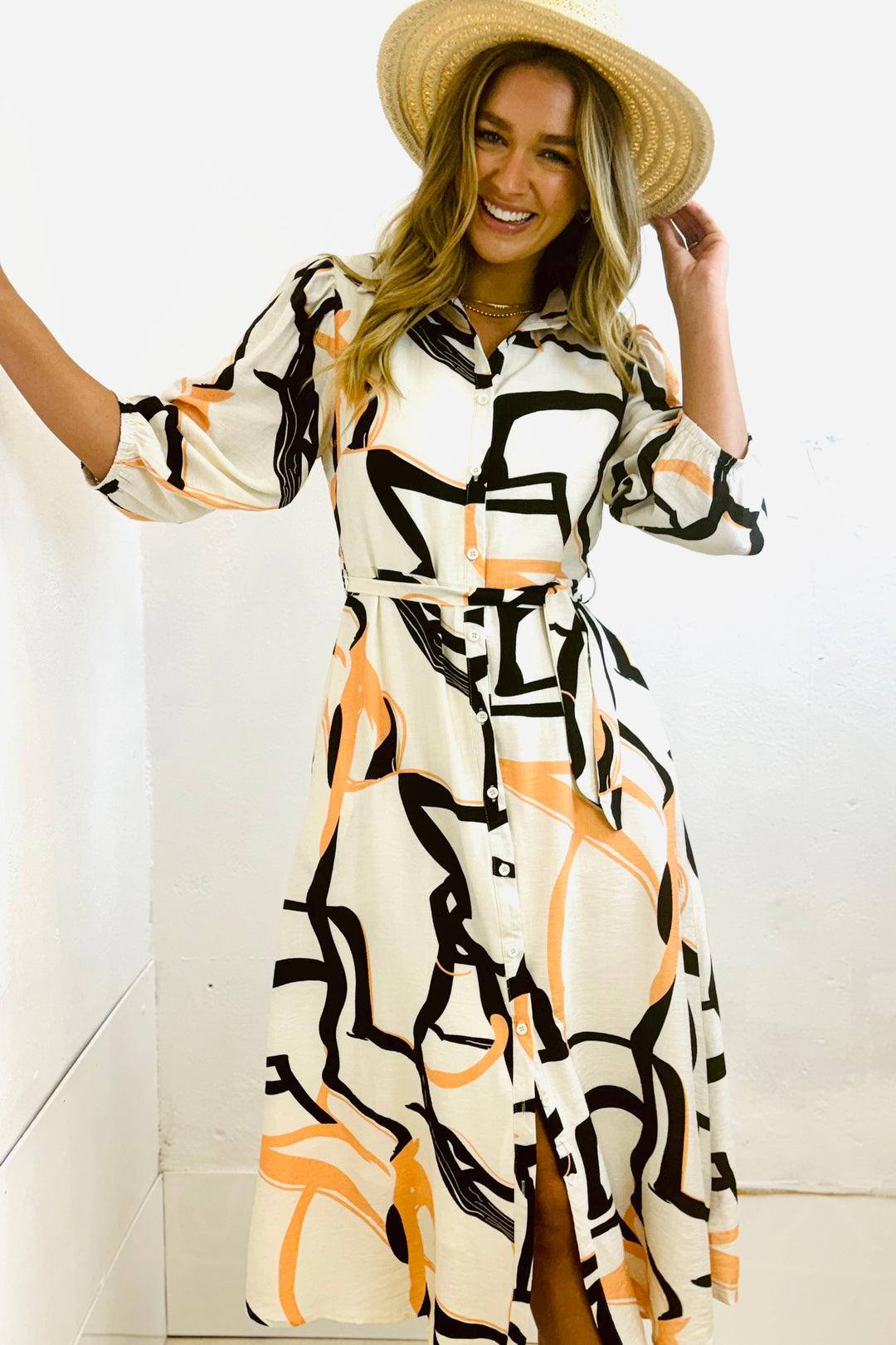 Marlow Midi Shirt Dress in off White Print ( New Print )