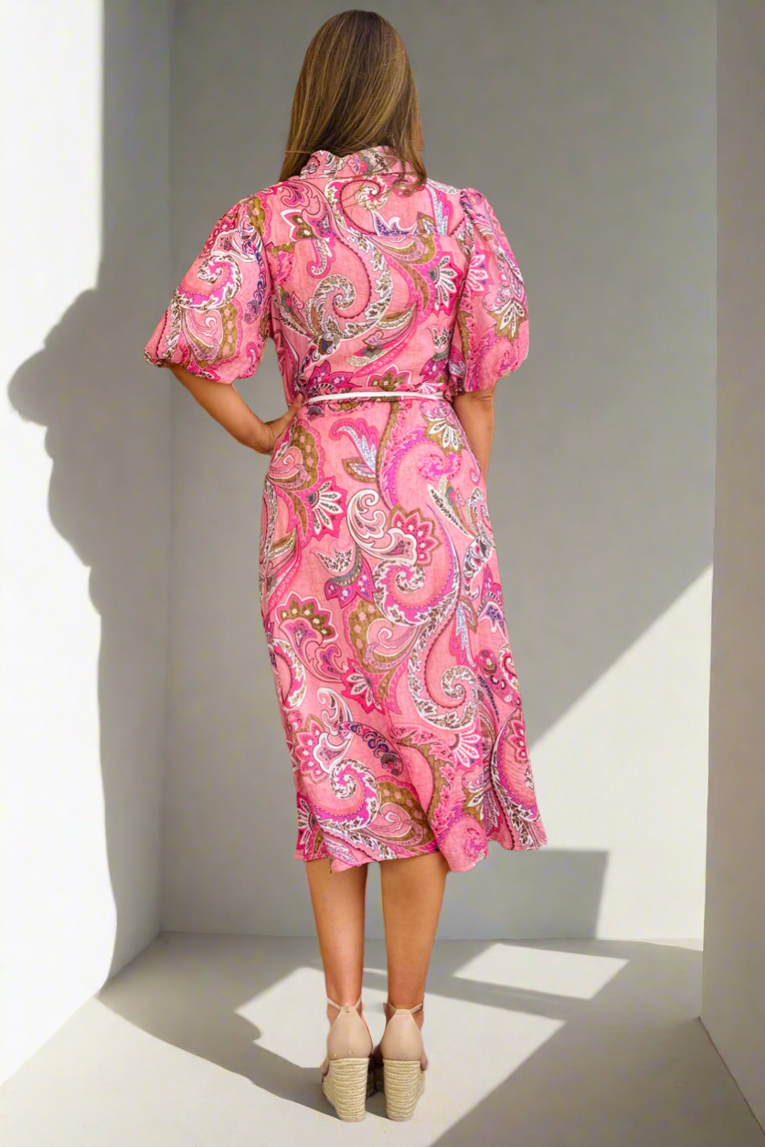 Leah Paisley Dress in Pink
