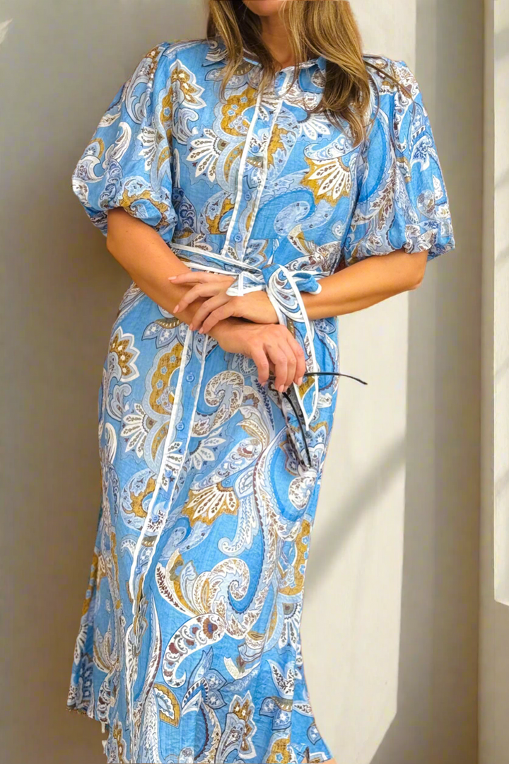 Leah Dress in Paisley Blue