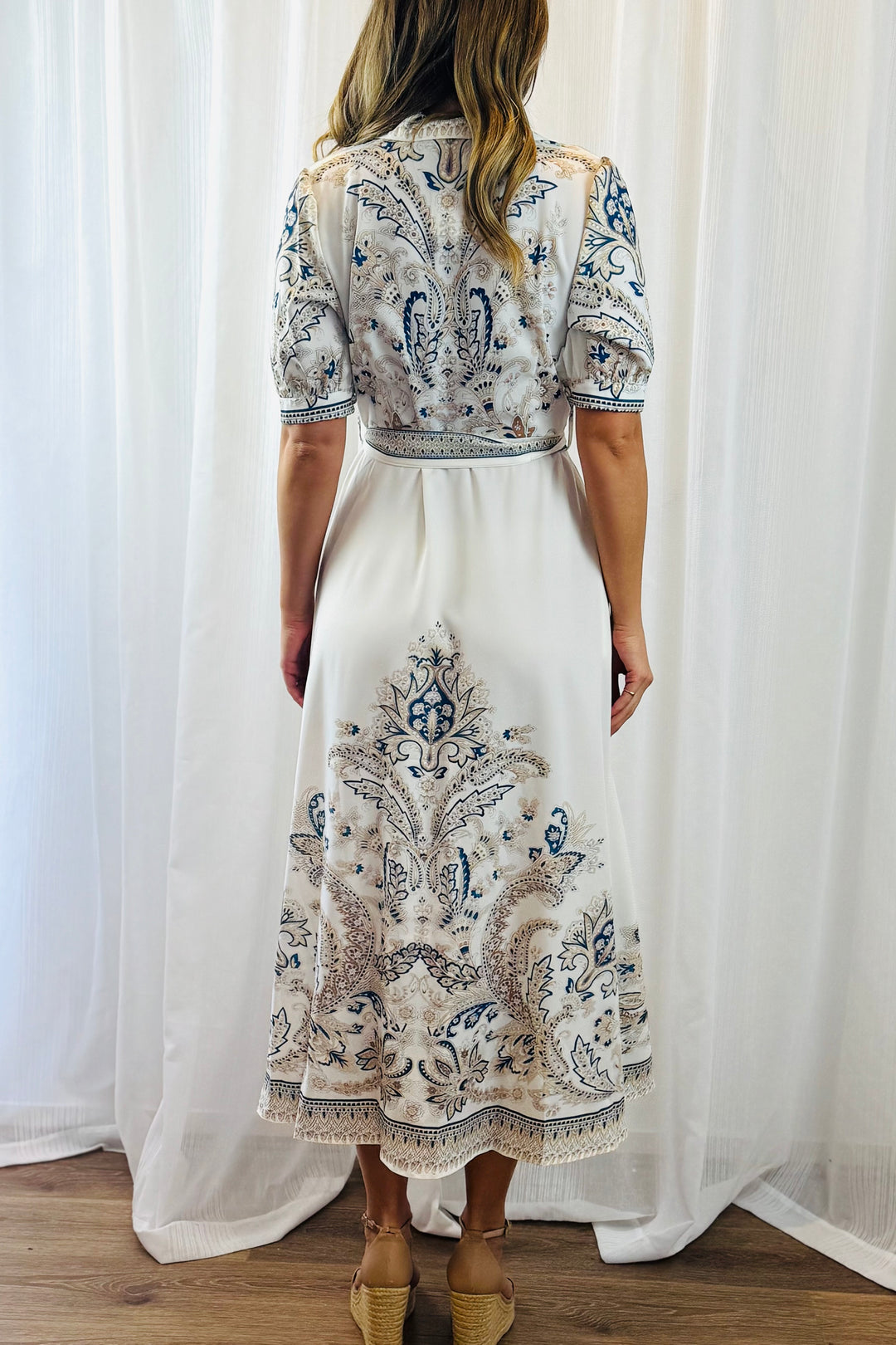 Lopez Embroidered Print Dress  in White