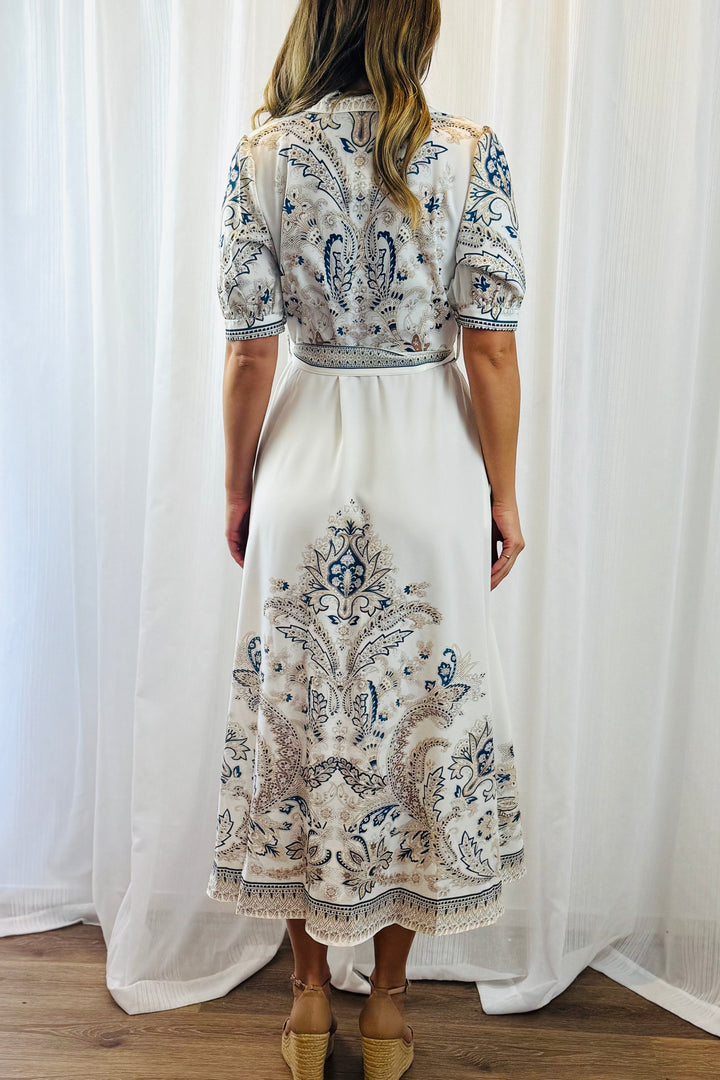 Lopez Embroidered Print Dress  in White