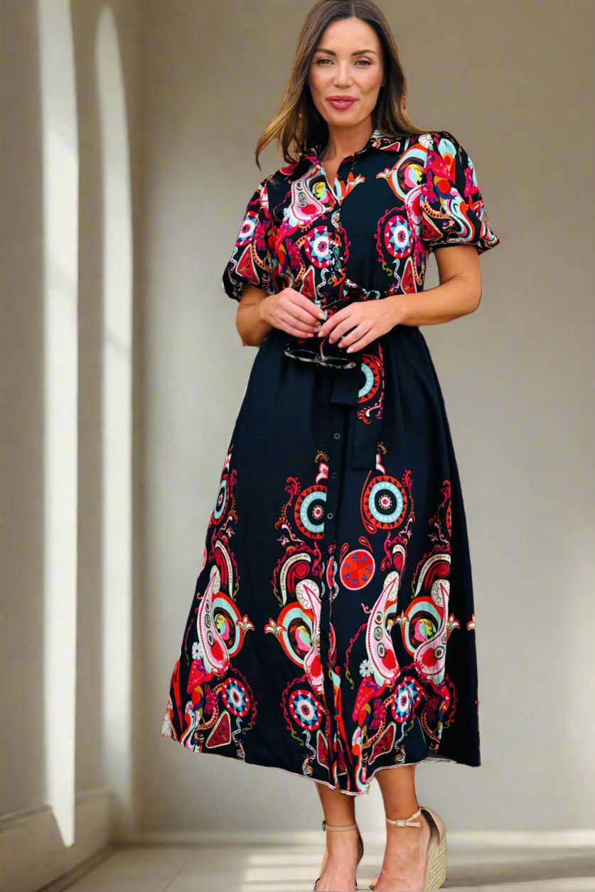 Ebony Printed Shirt Dress in Black Print