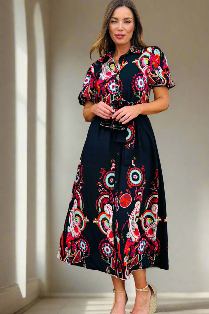 Ebony Printed Shirt Dress in Black Print