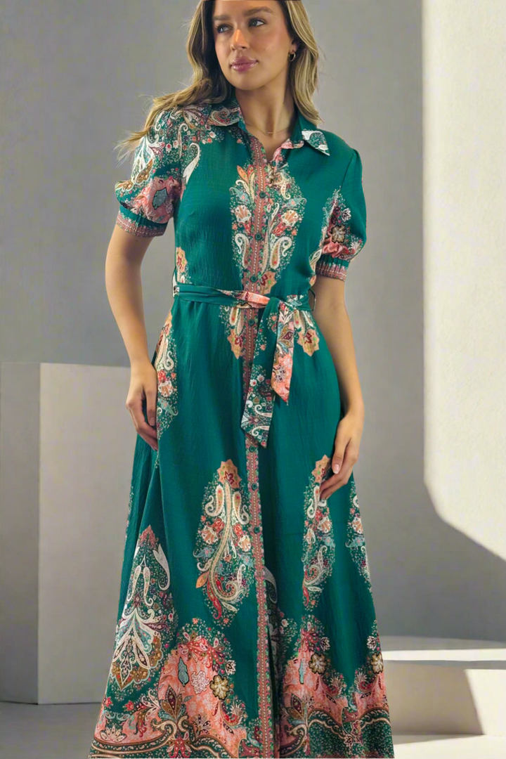 Gidget Short Sleeve Dress With Embroidered Print