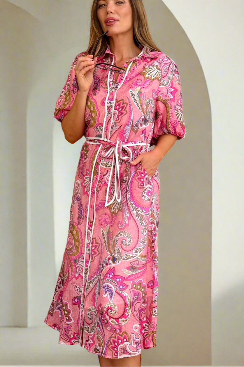 Leah Paisley Dress in Pink