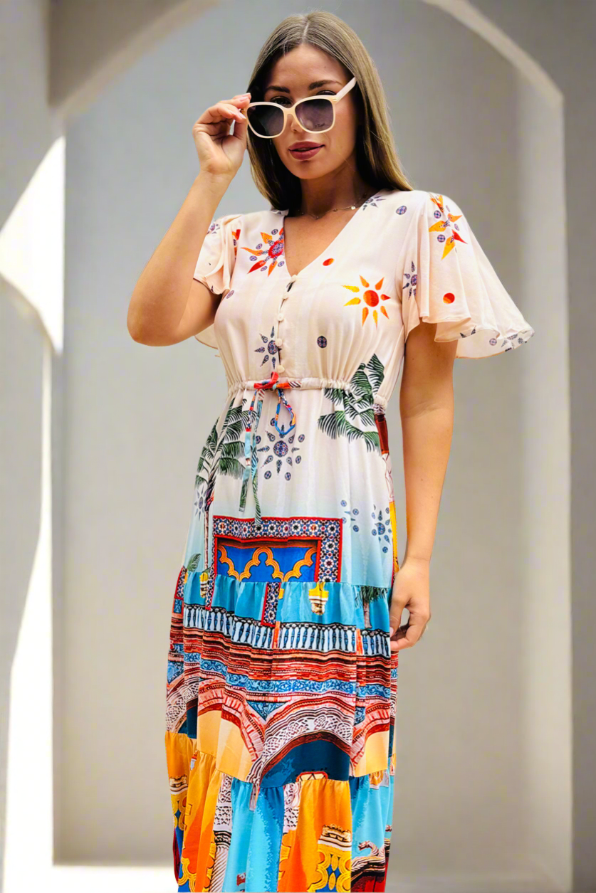 Aly Drawstring Midi in Multi Print