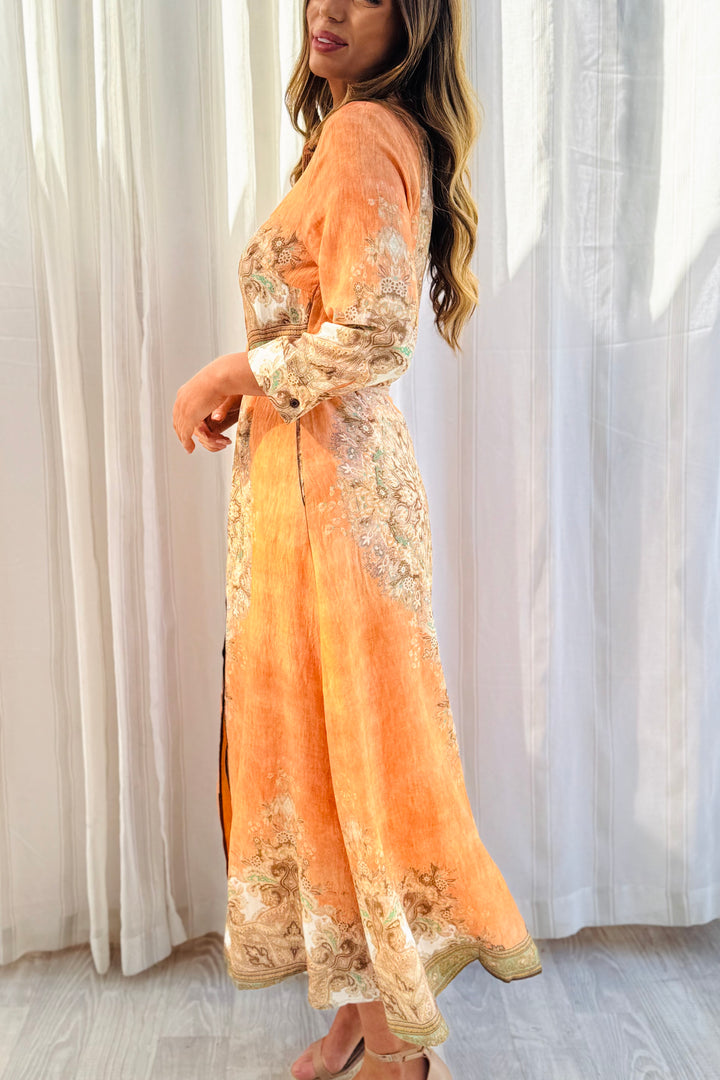 Marni Maxi Embroidered Print Dress in Orange