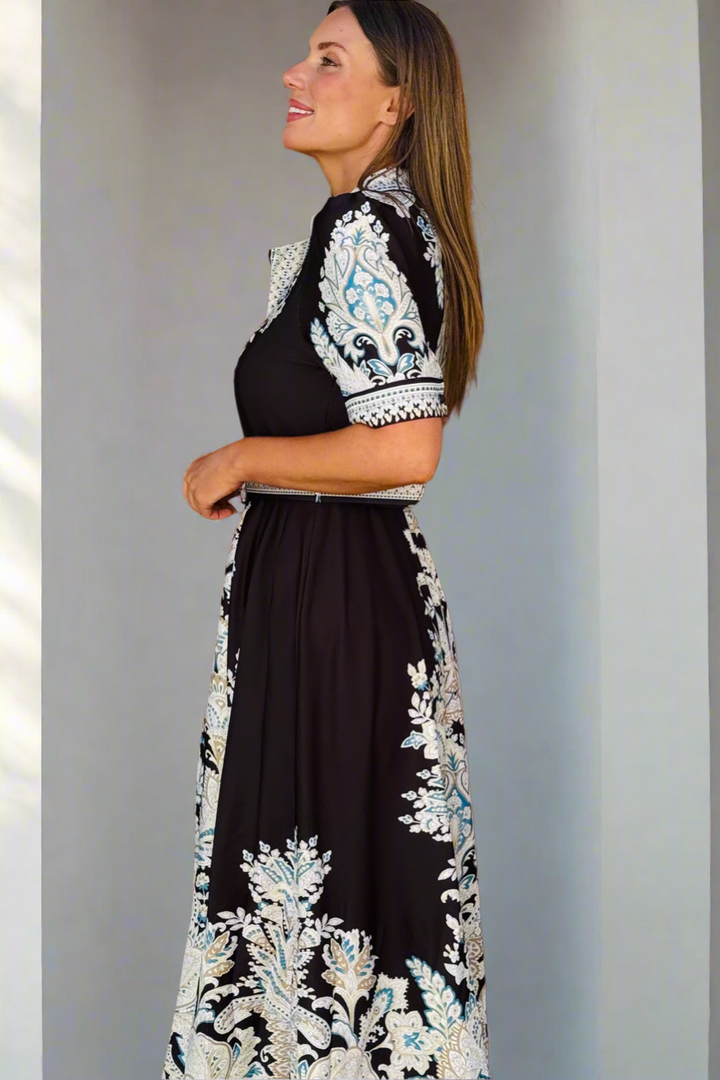 Layla Embroidered Print Maxi Dress in Black
