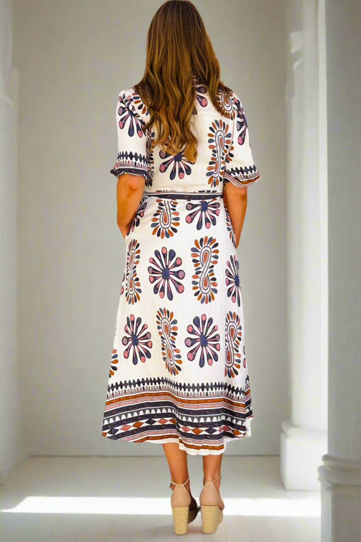 Campbell Midi Shirt Dress in Off White and Dark Navy Print