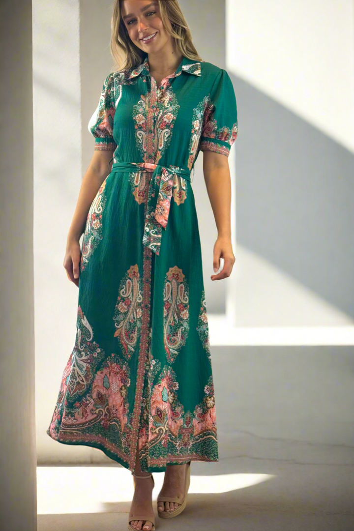 Gidget Short Sleeve Dress With Embroidered Print