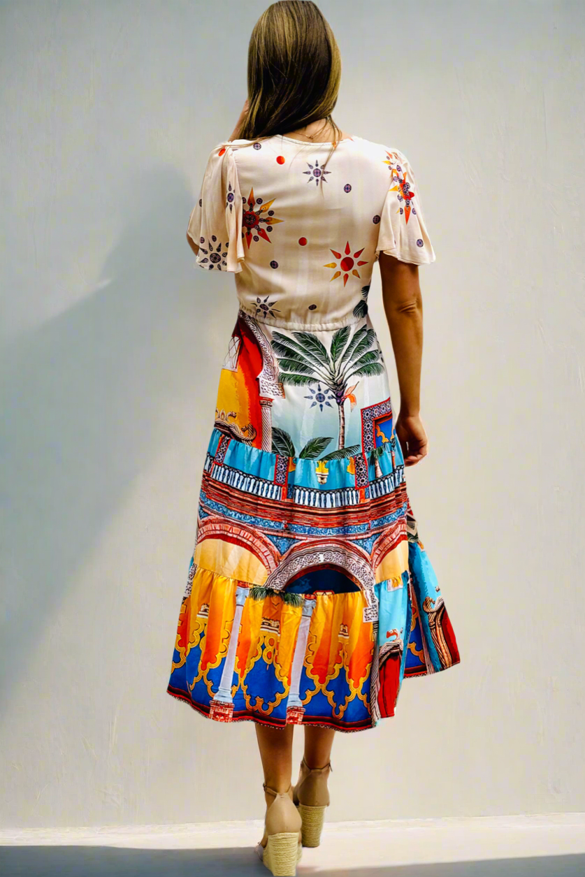 Aly Drawstring Midi in Multi Print