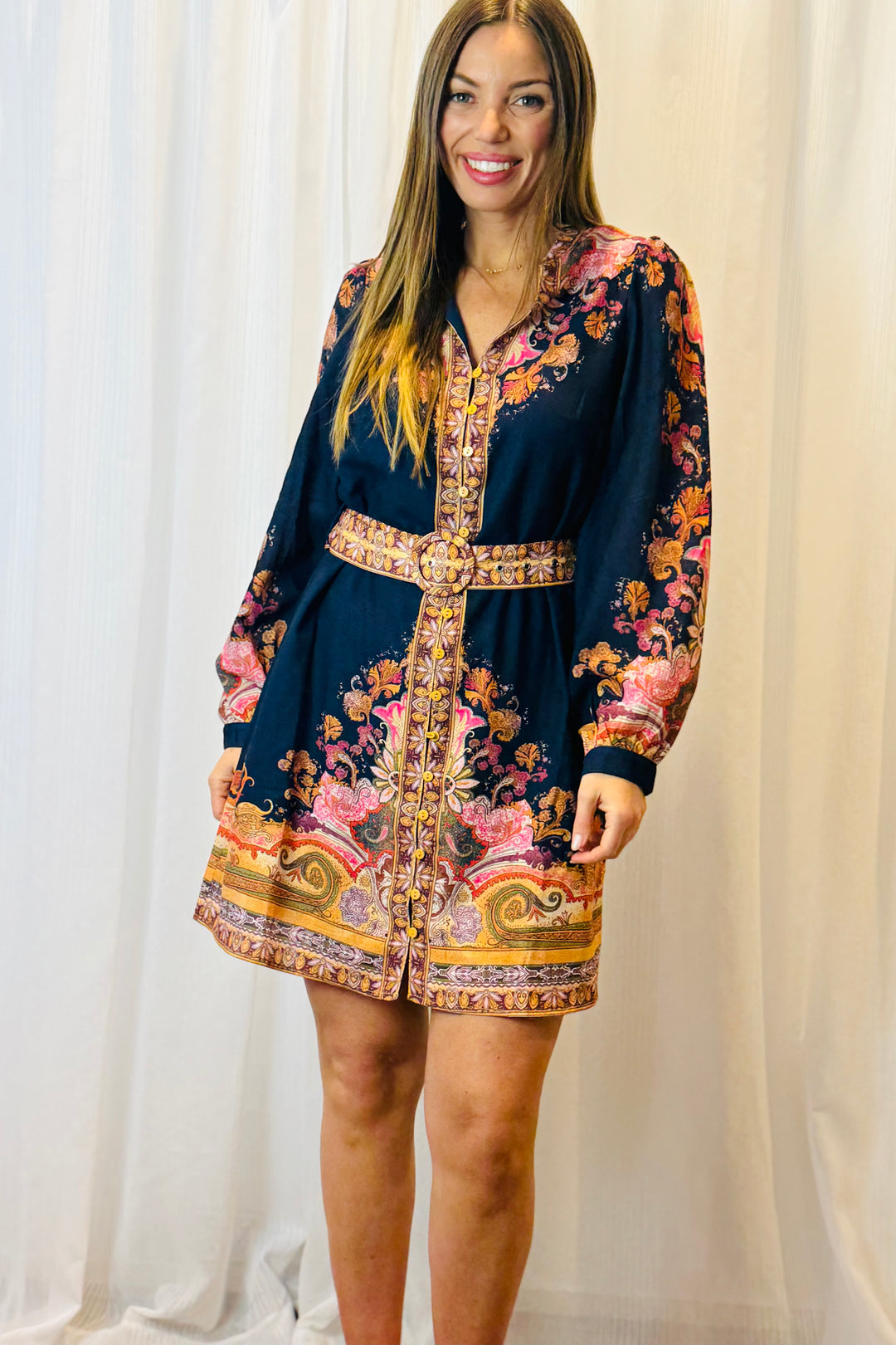 Mila Short Shirt Dress with Embroidered Print.