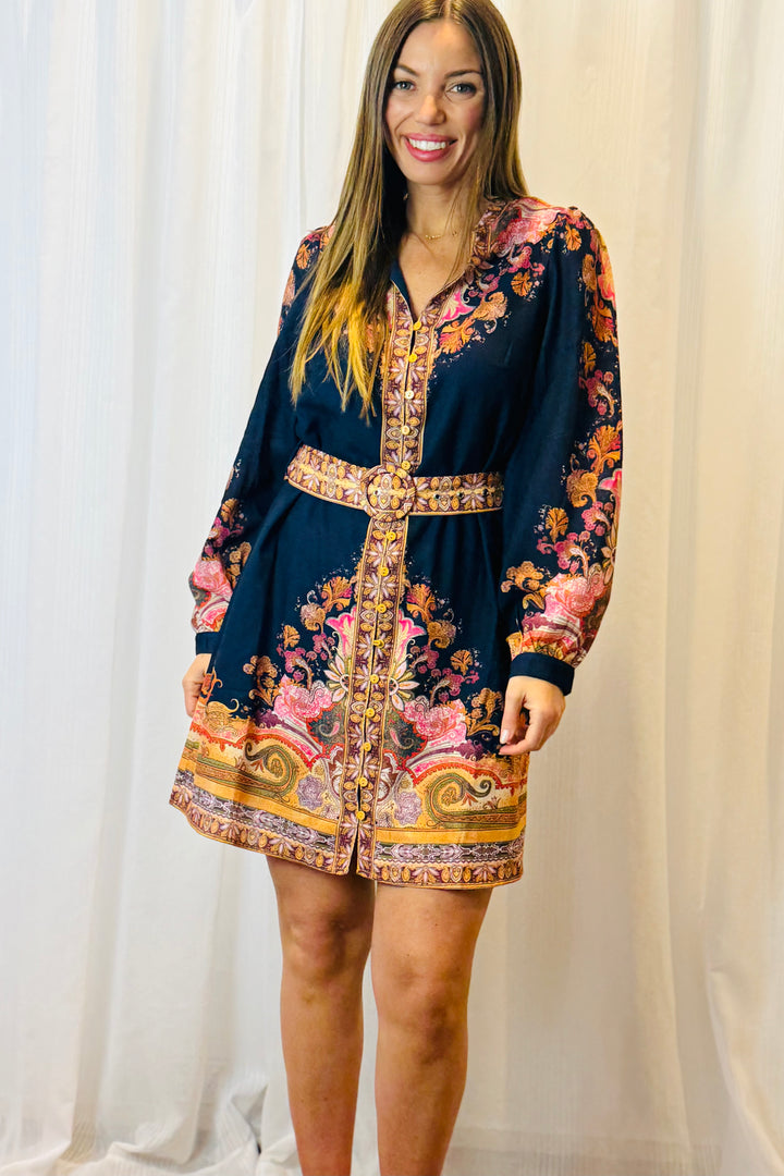 Mila Short Shirt Dress with Embroidered Print.