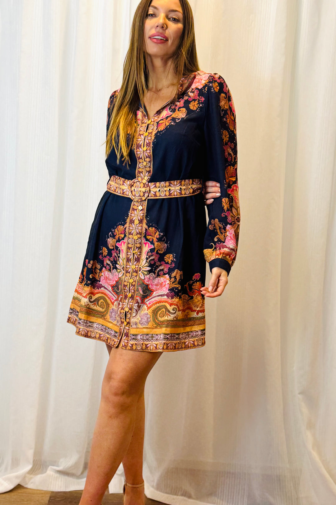 Mila Short Shirt Dress with Embroidered Print.