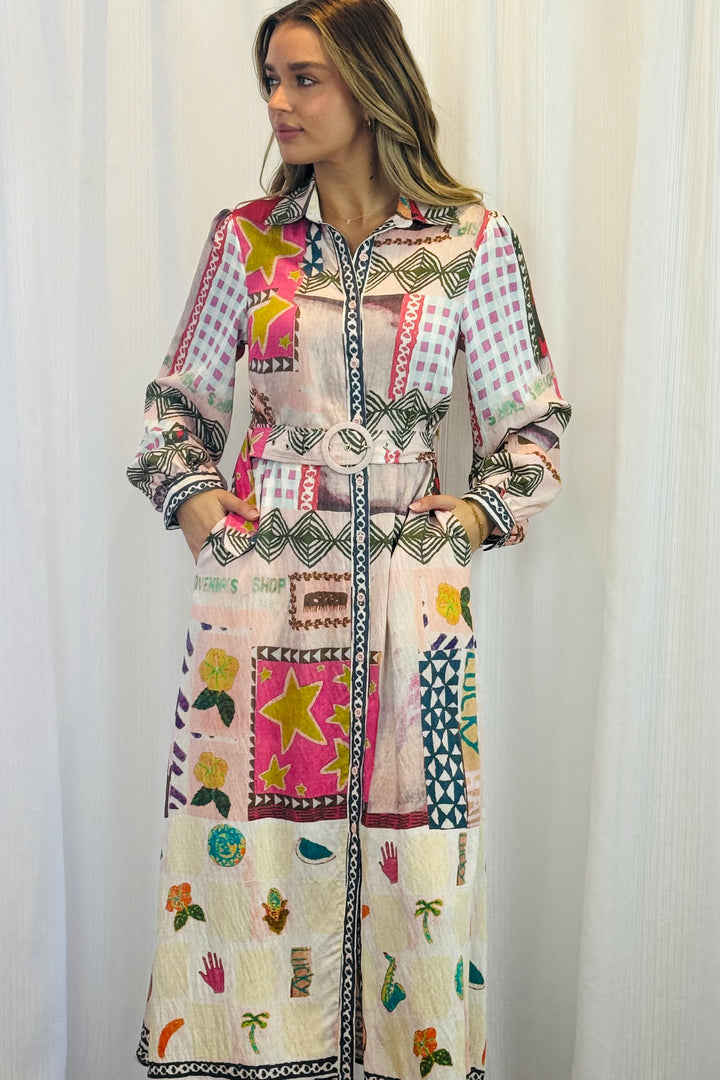 Penelope Multi Print Midi Shirt Dress