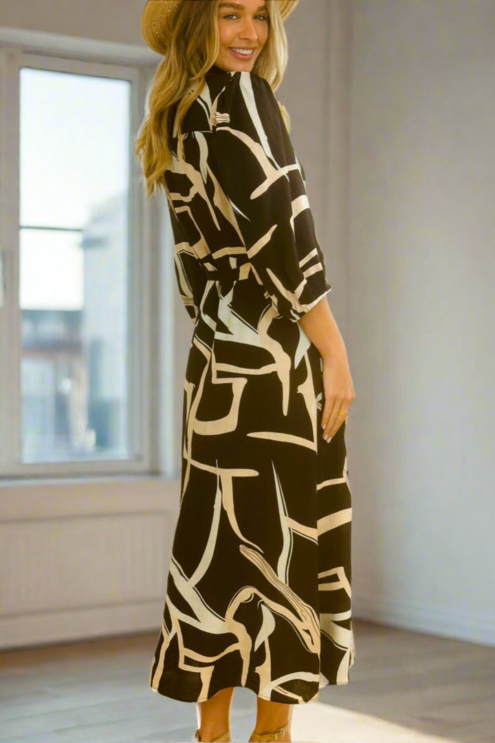 Marlow Midi Shirt Dress in Black and Cream Print