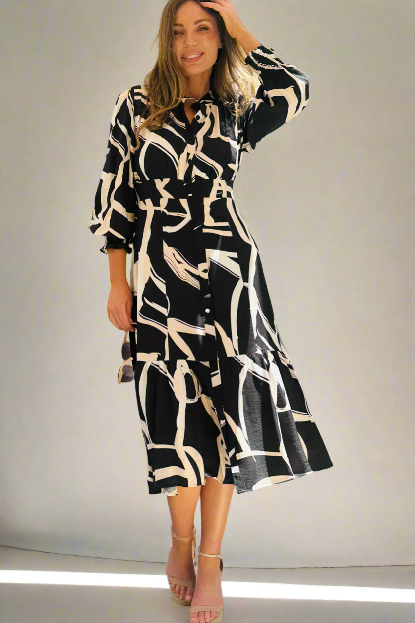 Ivy Shirt Dress in Black Print