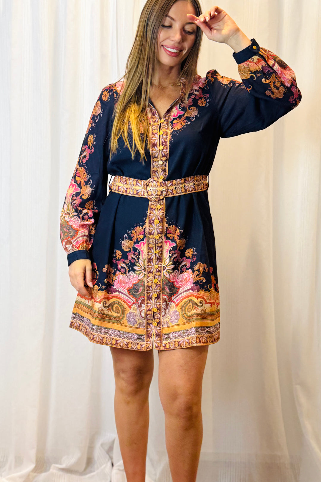 Mila Short Shirt Dress with Embroidered Print.