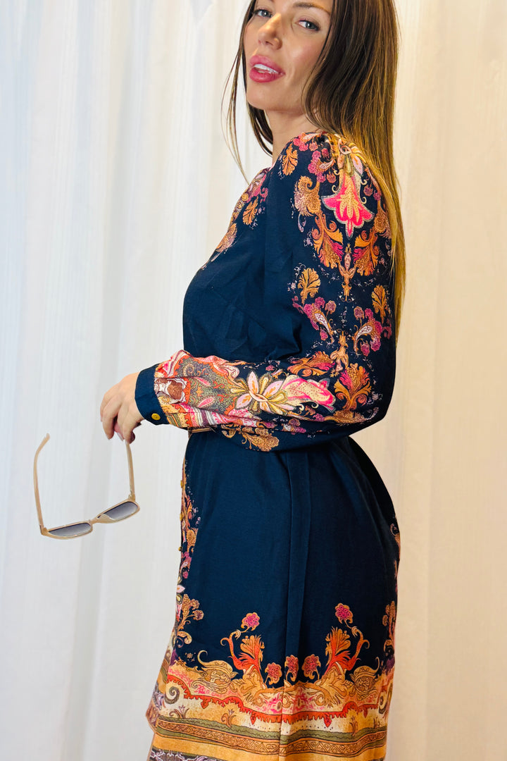 Mila Short Shirt Dress with Embroidered Print.