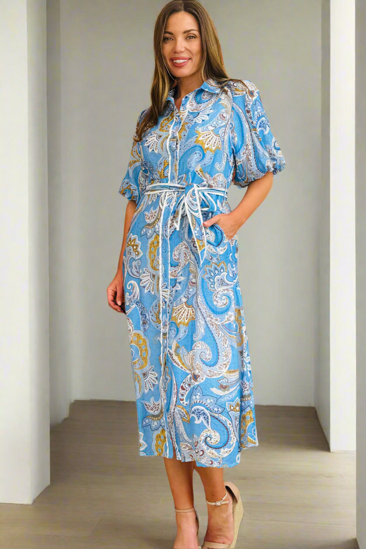 Leah Dress in Paisley Blue
