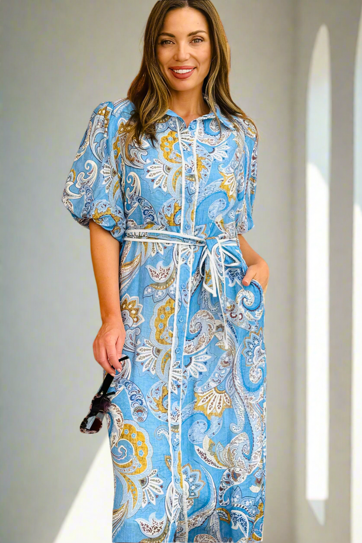 Leah Dress in Paisley Blue