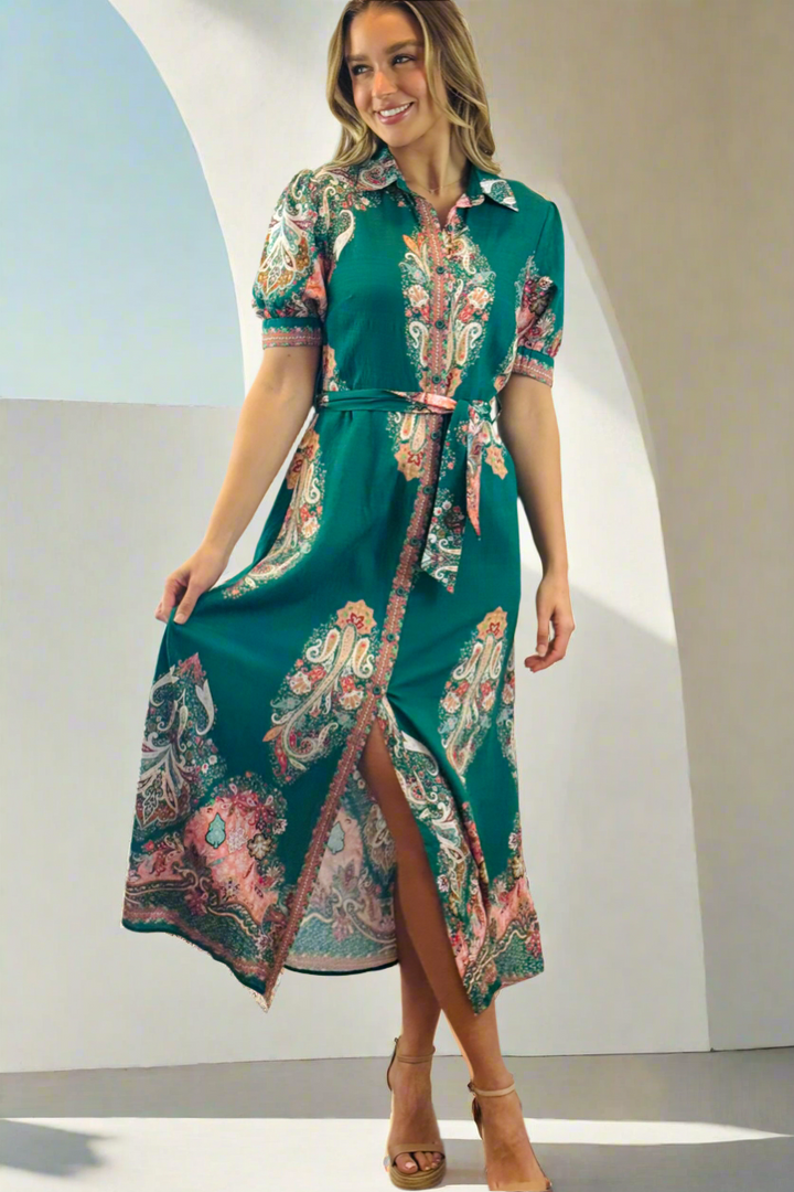 Gidget Short Sleeve Dress With Embroidered Print