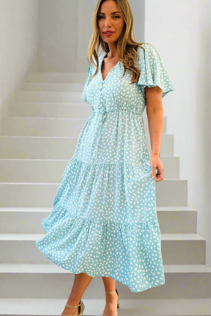 Eliza Midi In Mint and White Spot Print