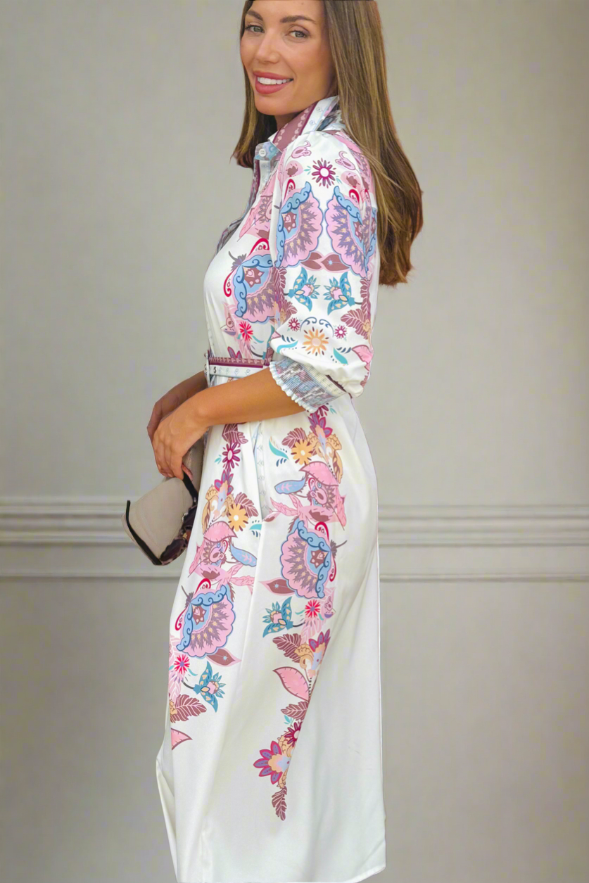 Claudine Winter White Midi Print Dress