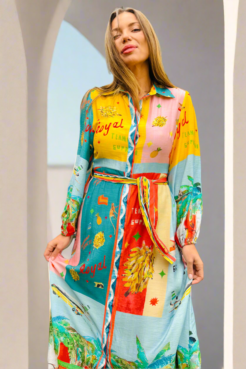 Marcella 3/4 sleeve in Multi Colour Print Dress