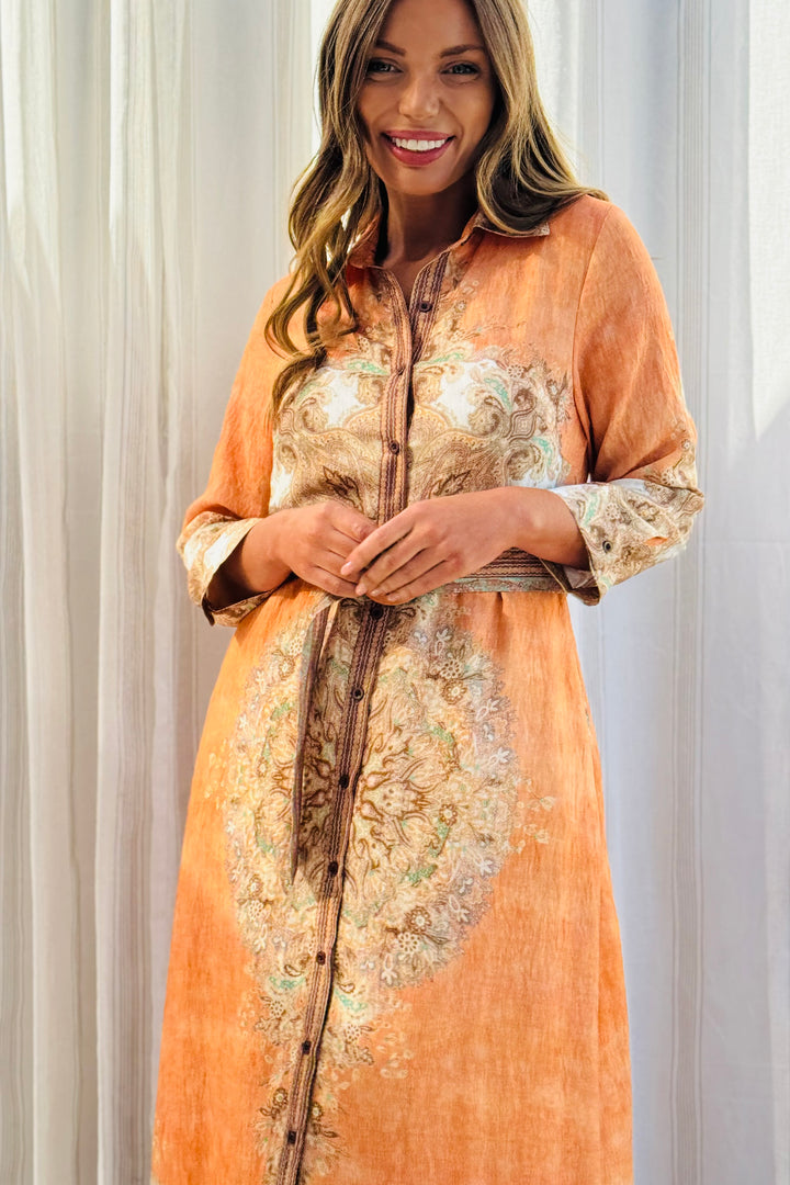 Marni Maxi Embroidered Print Dress in Orange