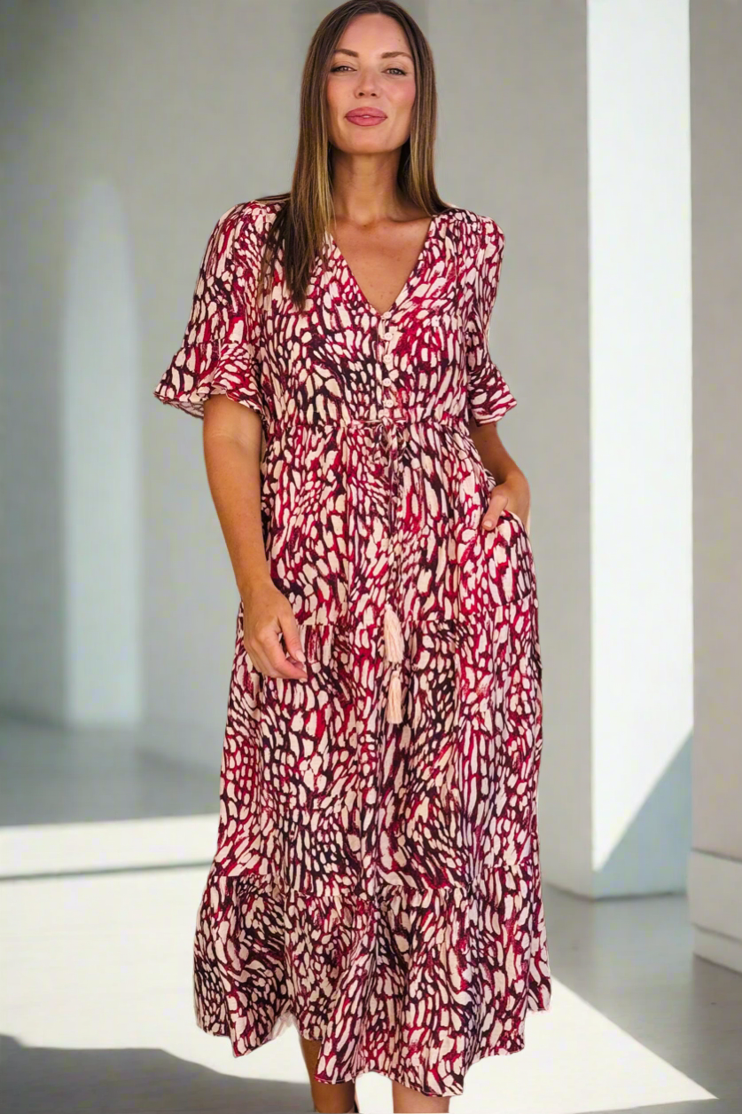 Talitha Drawstring Tiger Print Midi Dress
