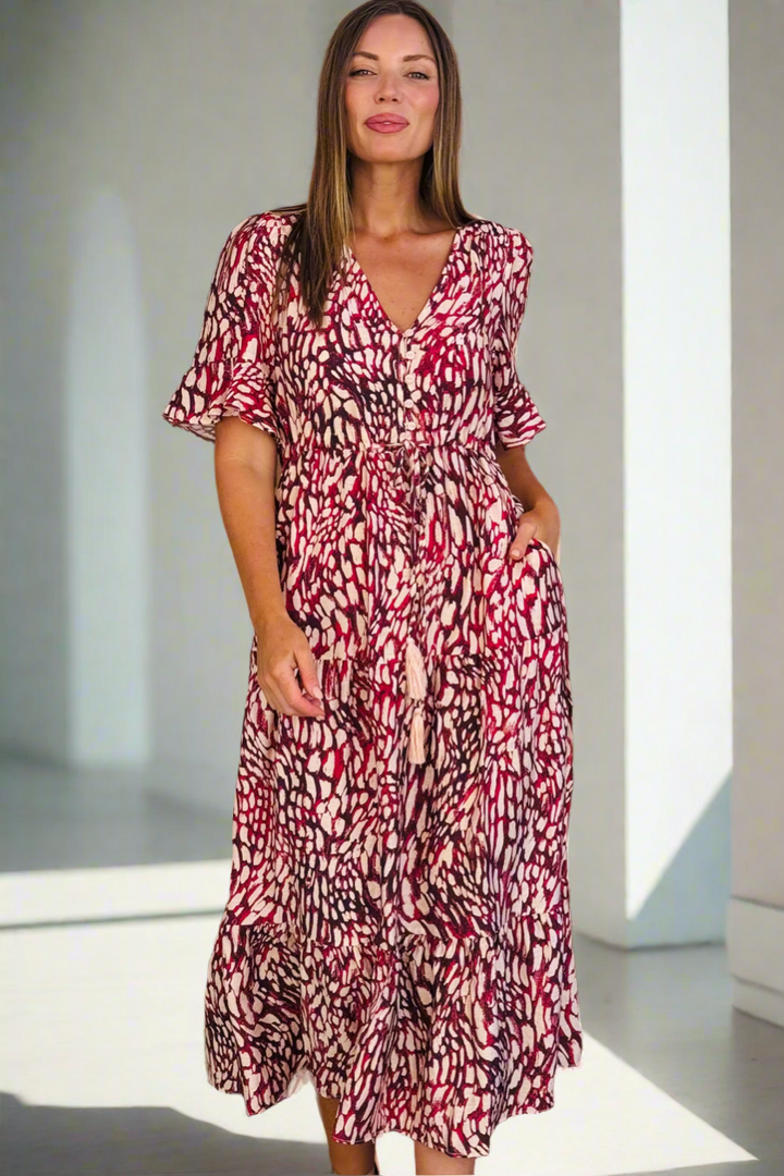 Talitha Drawstring Tiger Print Midi Dress