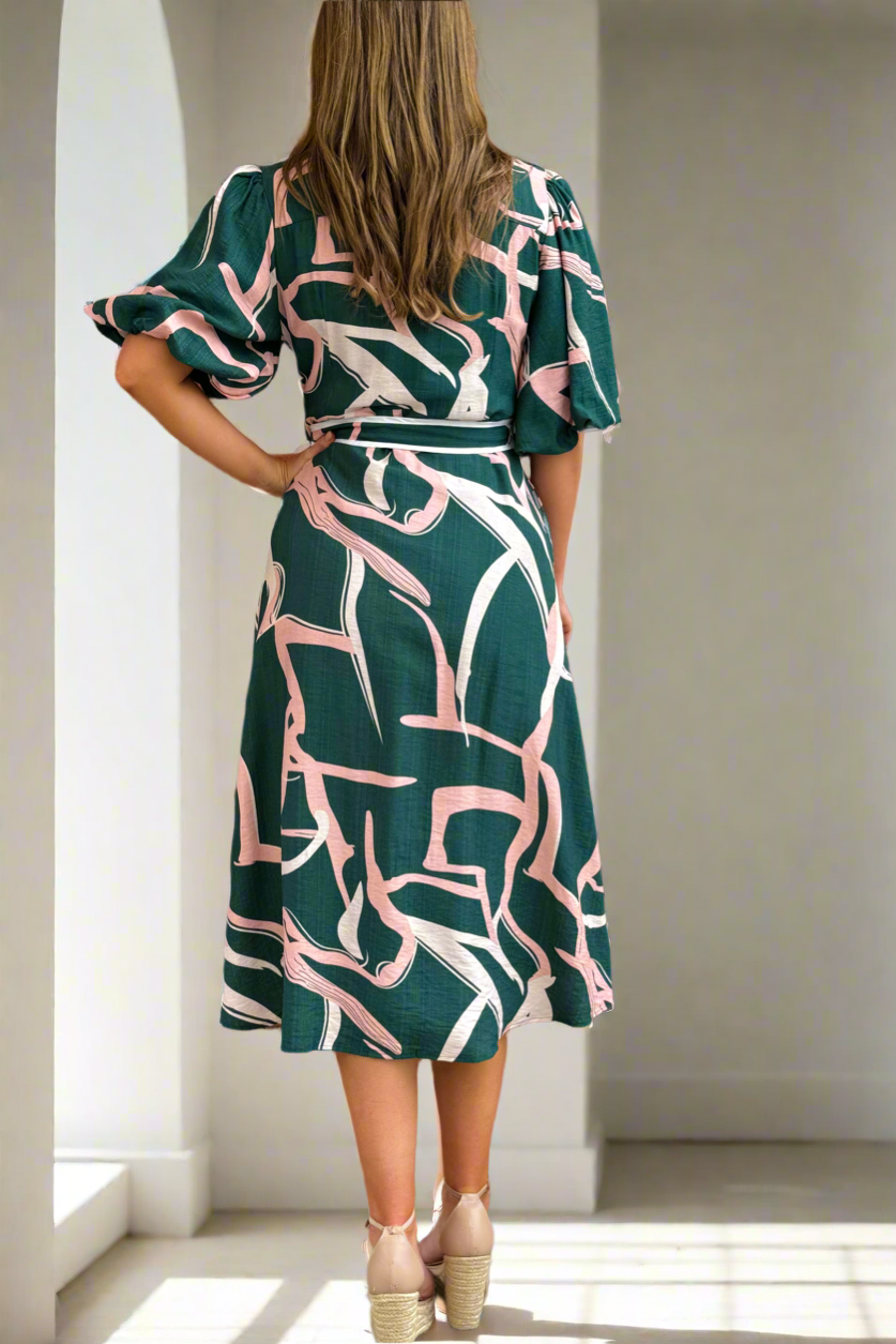 Leah Dress in Green Print