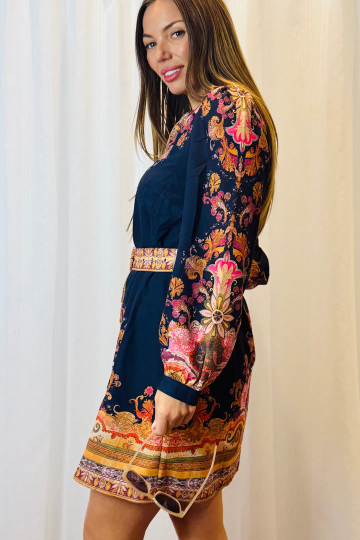 Mila Short Shirt Dress with Embroidered Print.